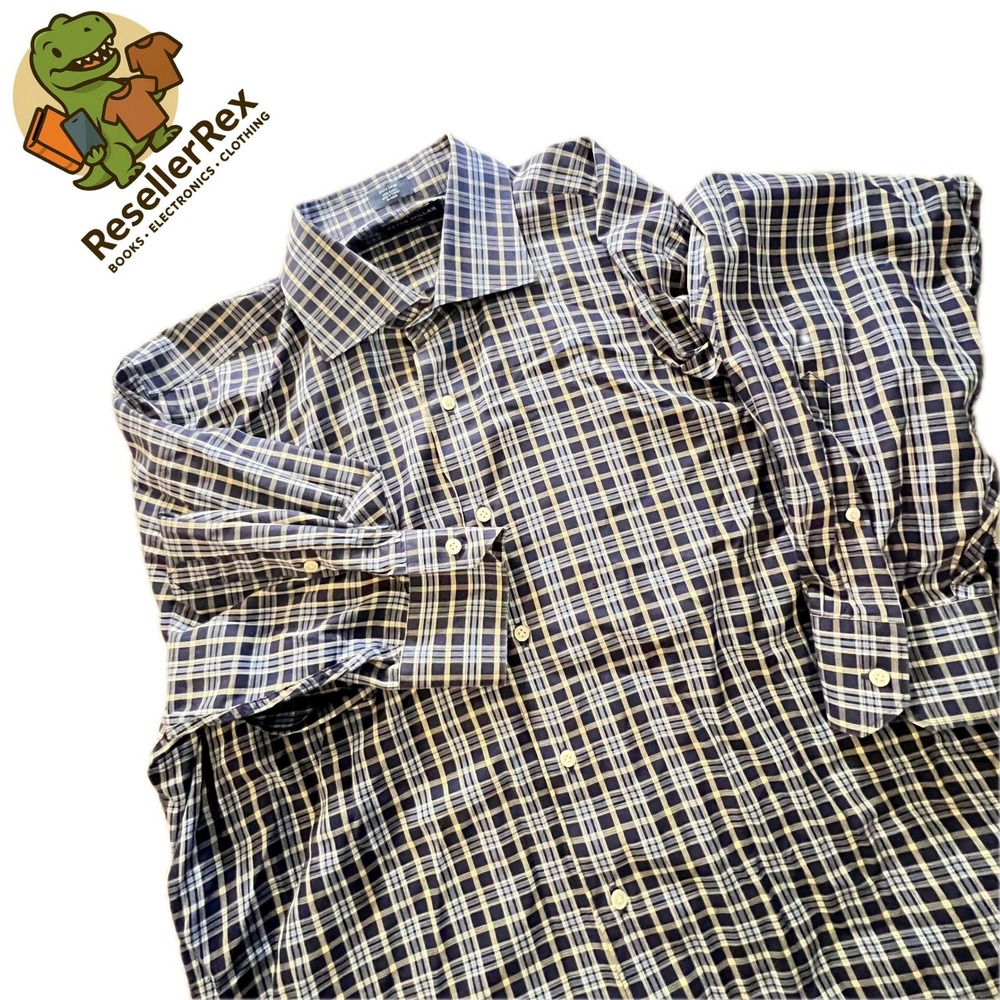 Mens Peter Millar Extra Large Blue Button Shirt Plaid Cotton Collection Luxury
